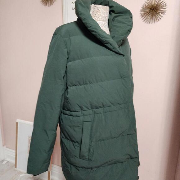 LKNW woodland Green Lands End quilted stretch DOWN   coat jacket L - Picture 1 of 10